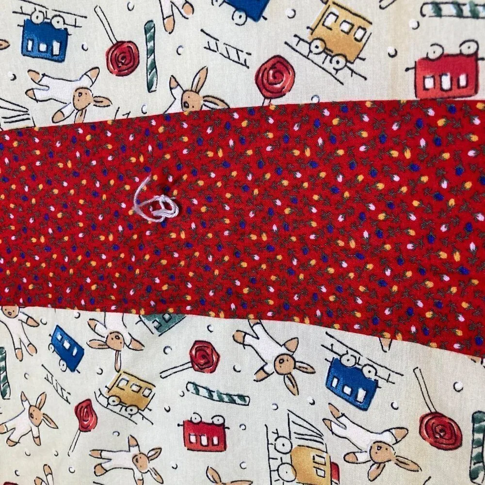 Handmade Hand Tied Quilt Bunny‎ Lollipop Train 35 x 48 Red Green Blue